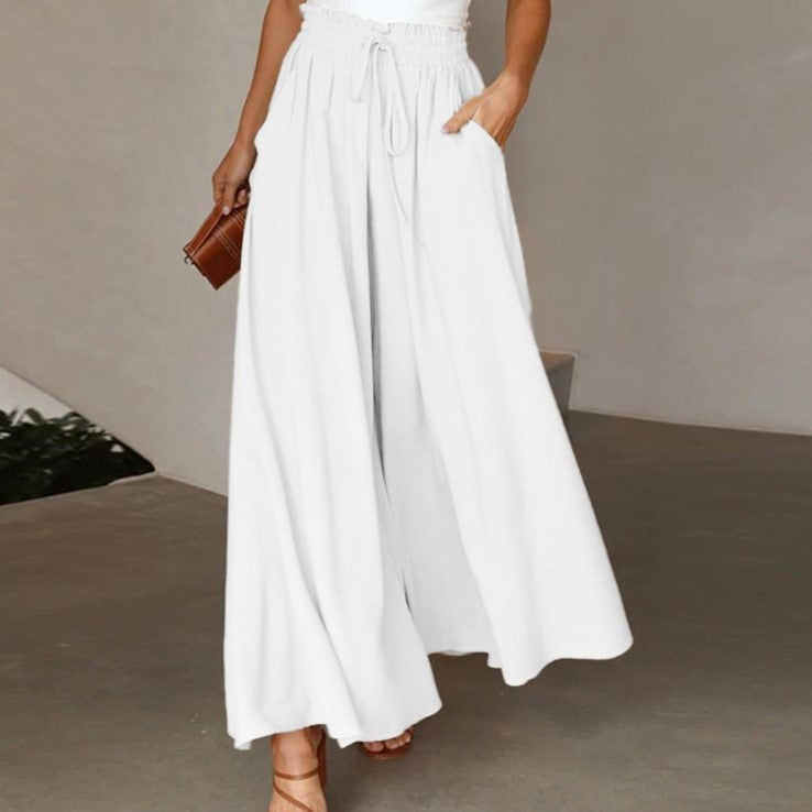 Women's Fashion Wide Leg Elastic Waistband Wide Leg High Waist Long Dress Pants