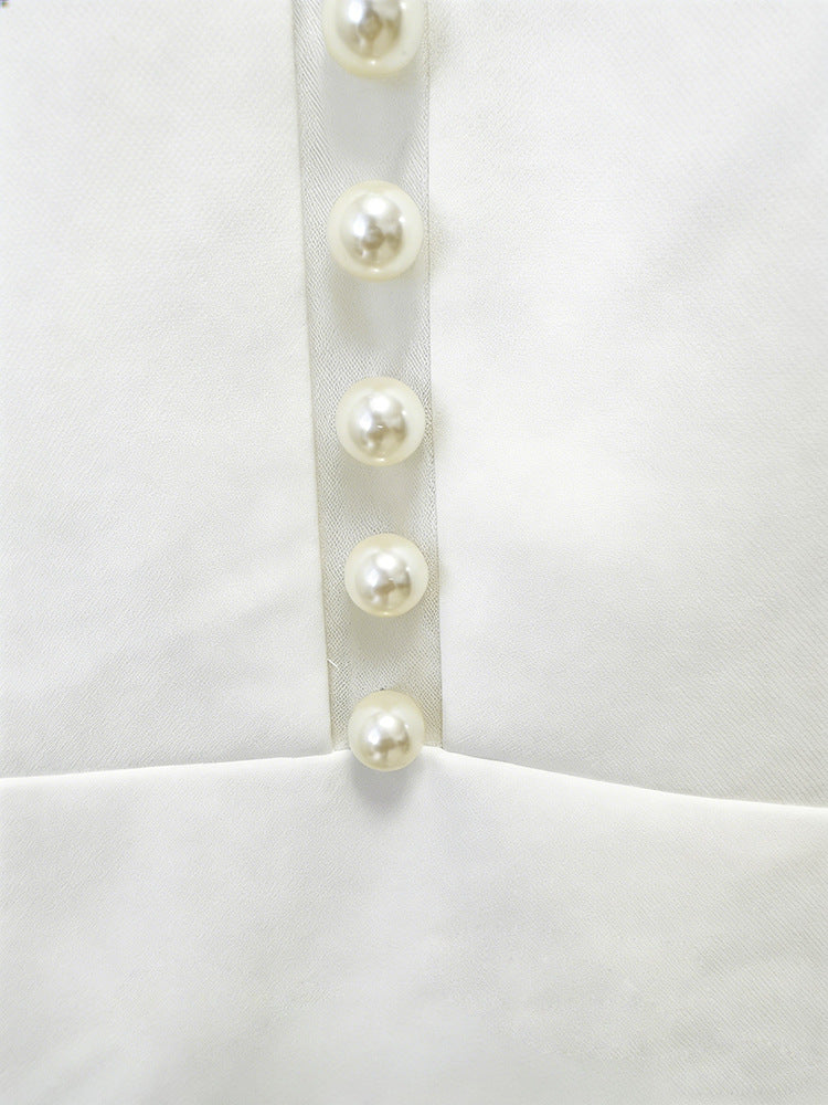 Pearl Embellished Peak Lapel Blazer & High Waist Full Flare Suit Trousers 2-Piece Set NorixaFashion.com