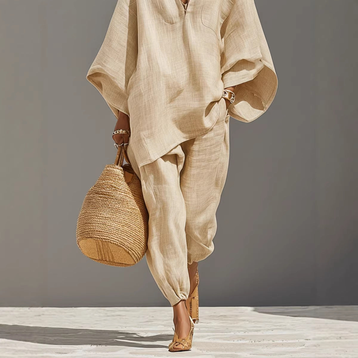 Women's Casual Loose Solid Color Shirt Set NorixaFashion.com