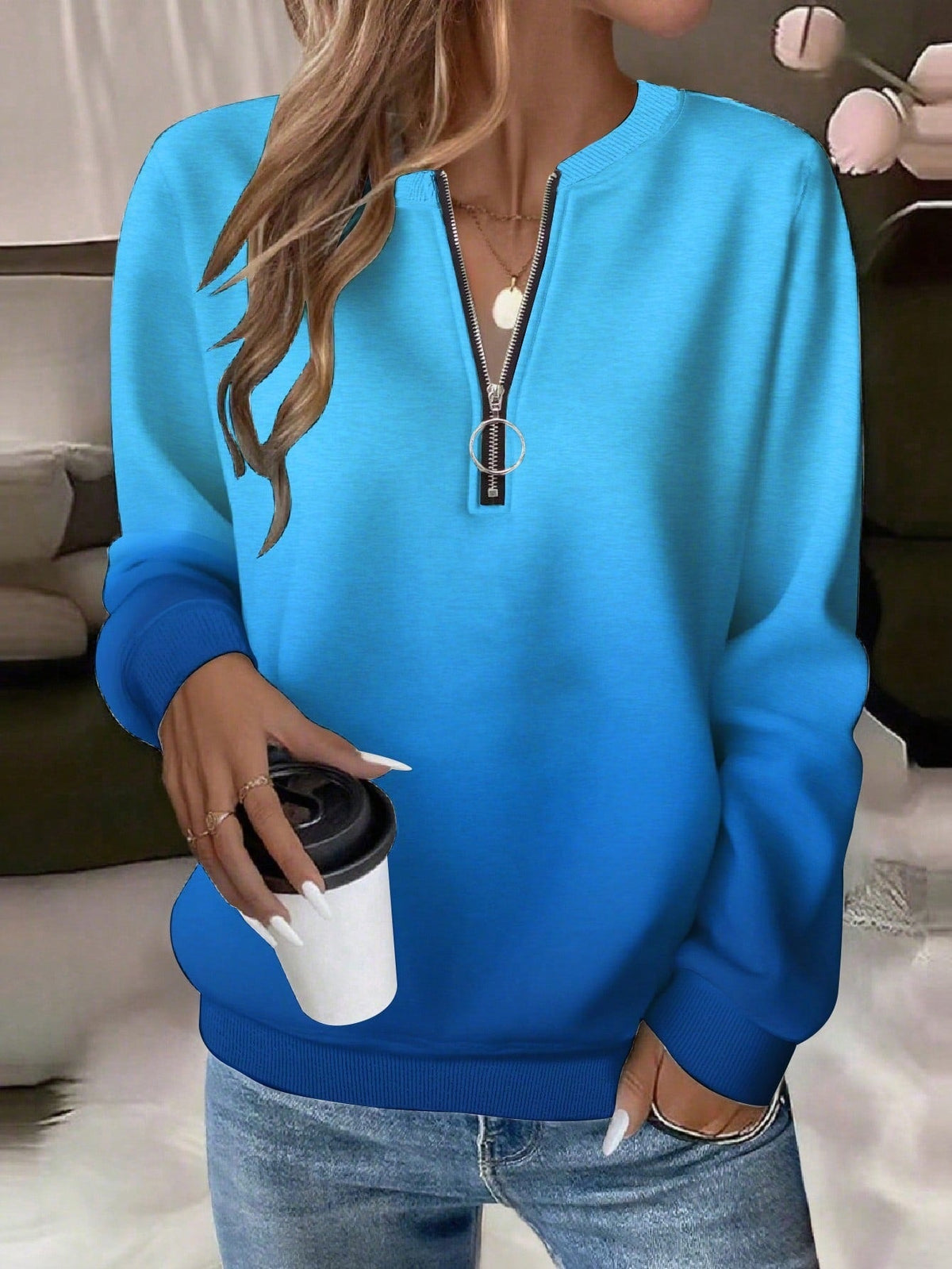 2026 New Autumn And Winter Amazon Independent Site Wish Printed Long Sleeve HalfZip Women's Hoodie NorixaFashion.com