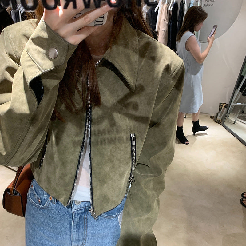 Retro Commuter Lazy Short Suede Fabric Jacket Coat For Women Best YouTube Store