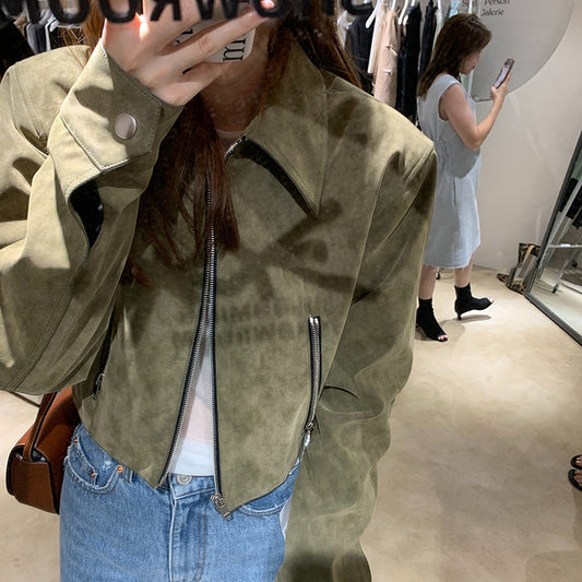 Retro Commuter Lazy Short Suede Fabric Jacket Coat For Women Best YouTube Store