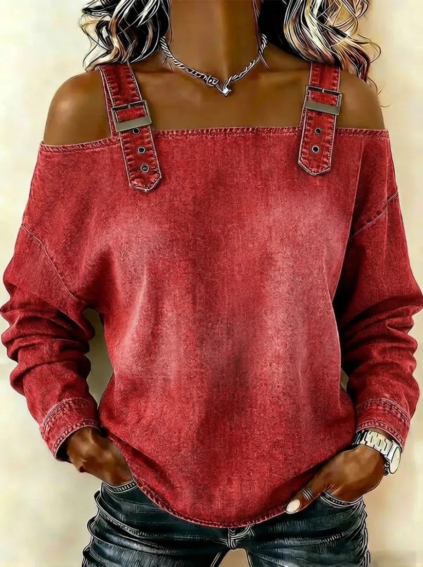 Women's Off-shoulder Strap Long-sleeve Top NorixaFashion.com