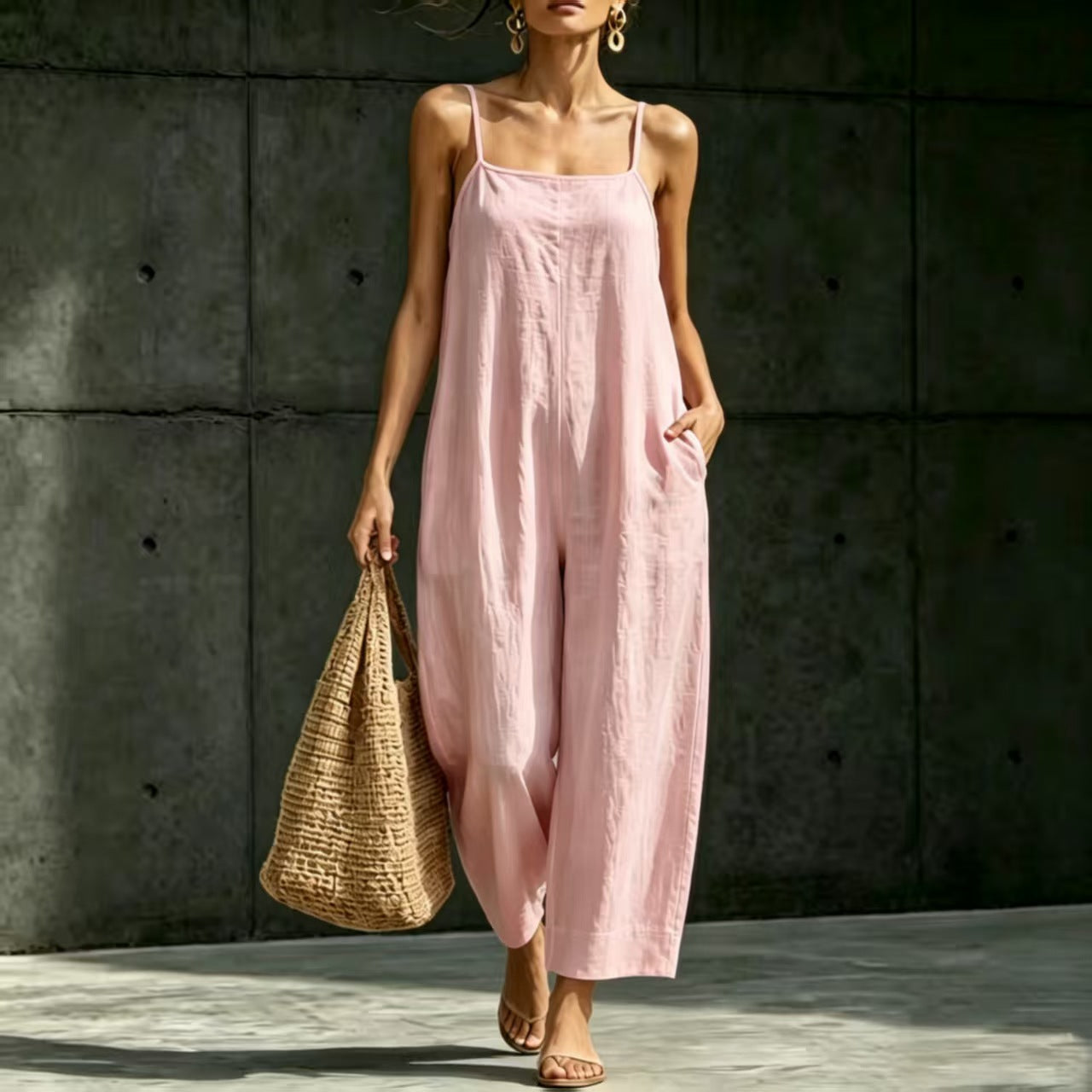Springsummer Strap Jumpsuit Loose-fit Simple And Elegant Sleeveless NorixaFashion.com