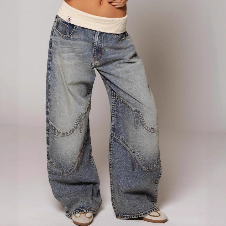 Loose-fitting Straight-leg Jeans With Pockets Fashion Casual Trousers Street-style Pants Women's Clothing NorixaFashion.com