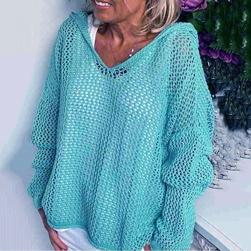 Sun Protection Knitted Hooded Sun Protection Clothing Hooded Thin Loose Sweater NorixaFashion.com