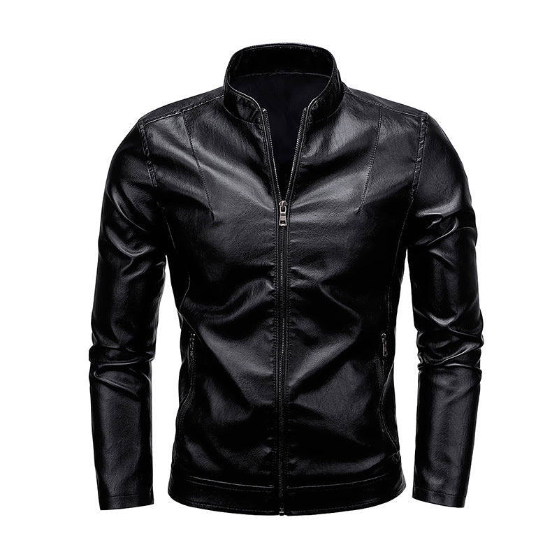 Amazon Men's 2026 Autumn New Foreign Trade Collar Men's Motorcycle Leather Washed Pu Leather Jacket Coat Top NorixaFashion.com