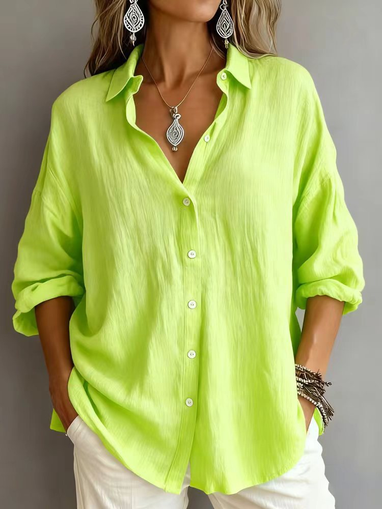 Fashionable Solid-color Long-sleeve Lapel Cardigan Shirt NorixaFashion.com