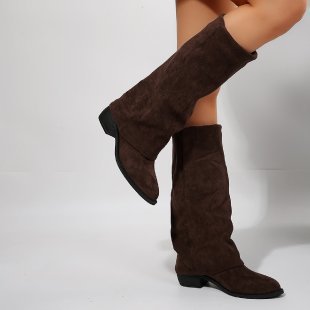 Chunky Heel Cowboy Boot Plus Size Knight Frye Boot LadyShow.Store