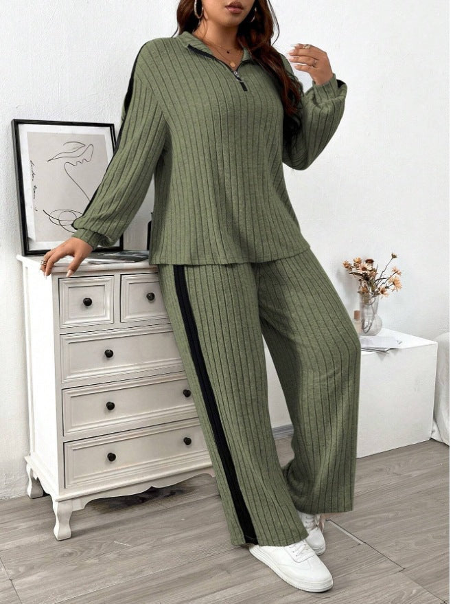 Casual Suit Women's Sweater Wide Leg Pants Two-piece Set LadyShow.Store