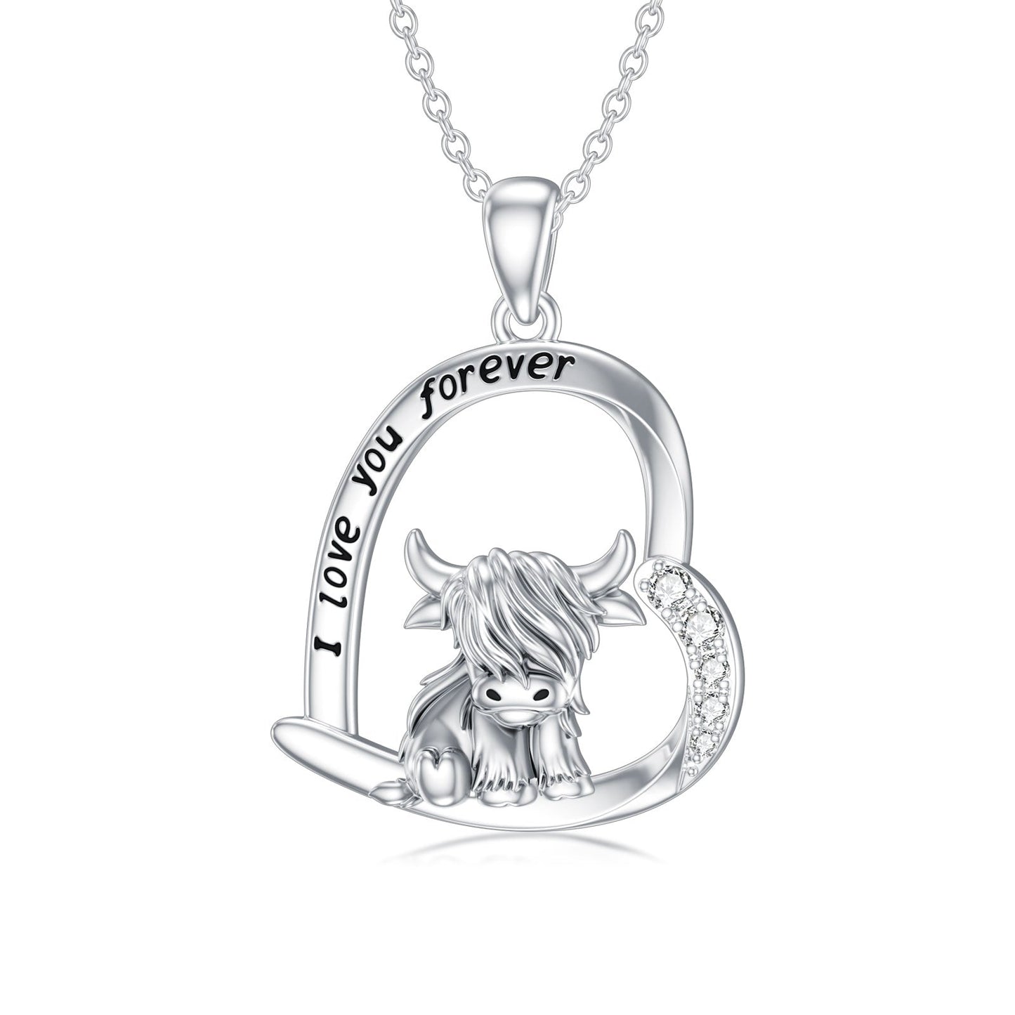 Highland Cow Necklace Anklet for Women 925 Sterling Silver Cow Crystal Necklace LadyShow.Store