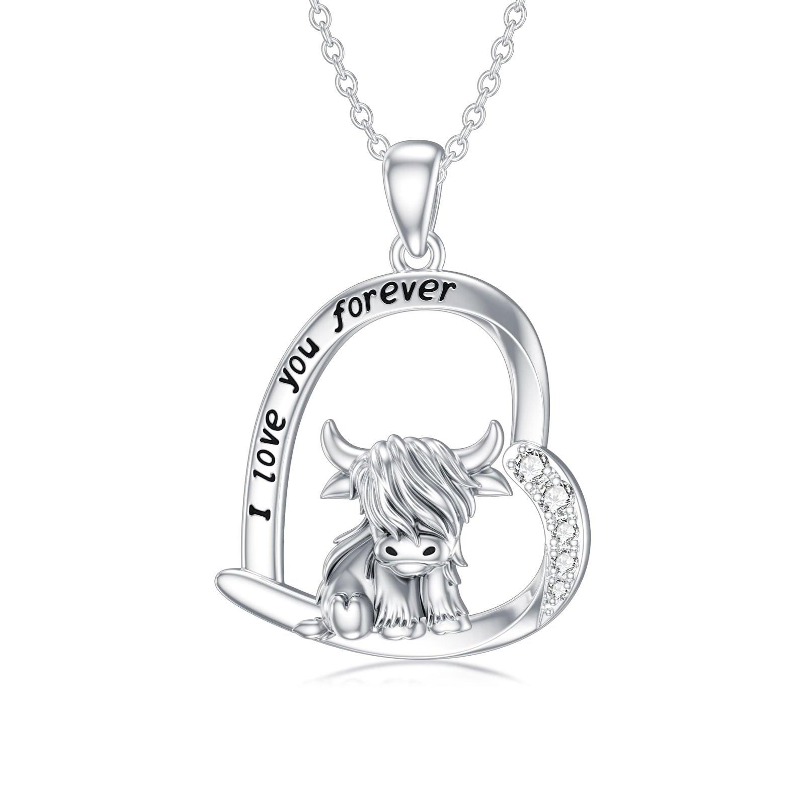 Highland Cow Necklace Anklet for Women 925 Sterling Silver Cow Crystal Necklace LadyShow.Store