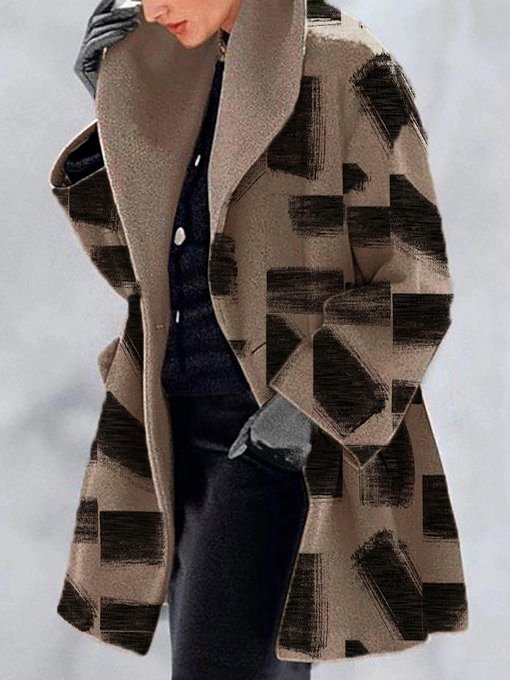Fashion Retro Women's Lapel Print Wool Jacket LuxuryLifeWay Online Store
