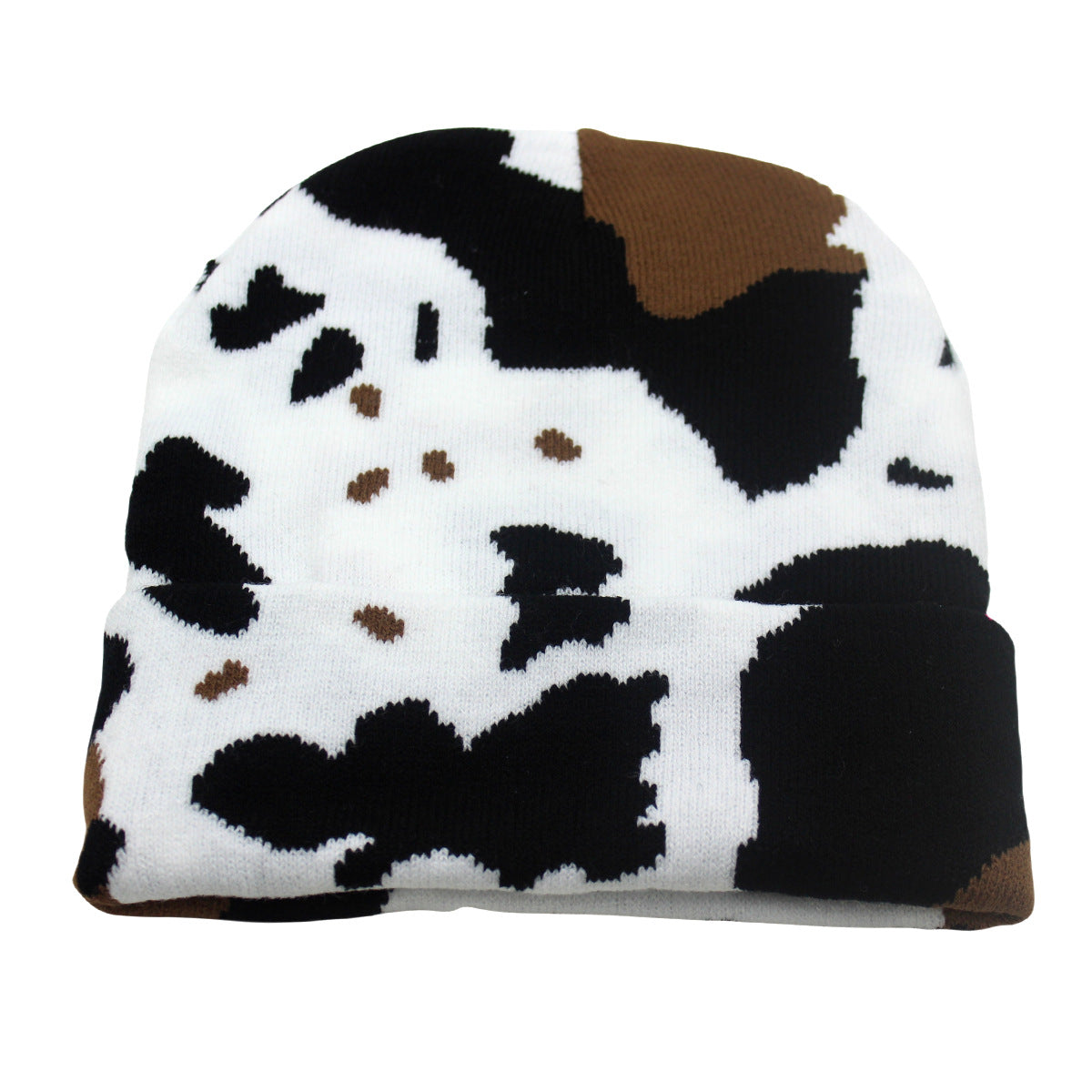 Winter Warm Cow Pattern Knitted Hat For Men And Women Curled Edge Woolen Hat