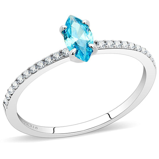 DA034 - High polished (no plating) Stainless Steel Ring with AAA Grade CZ  in Sea Blue LuxuryLifeWay Online Store