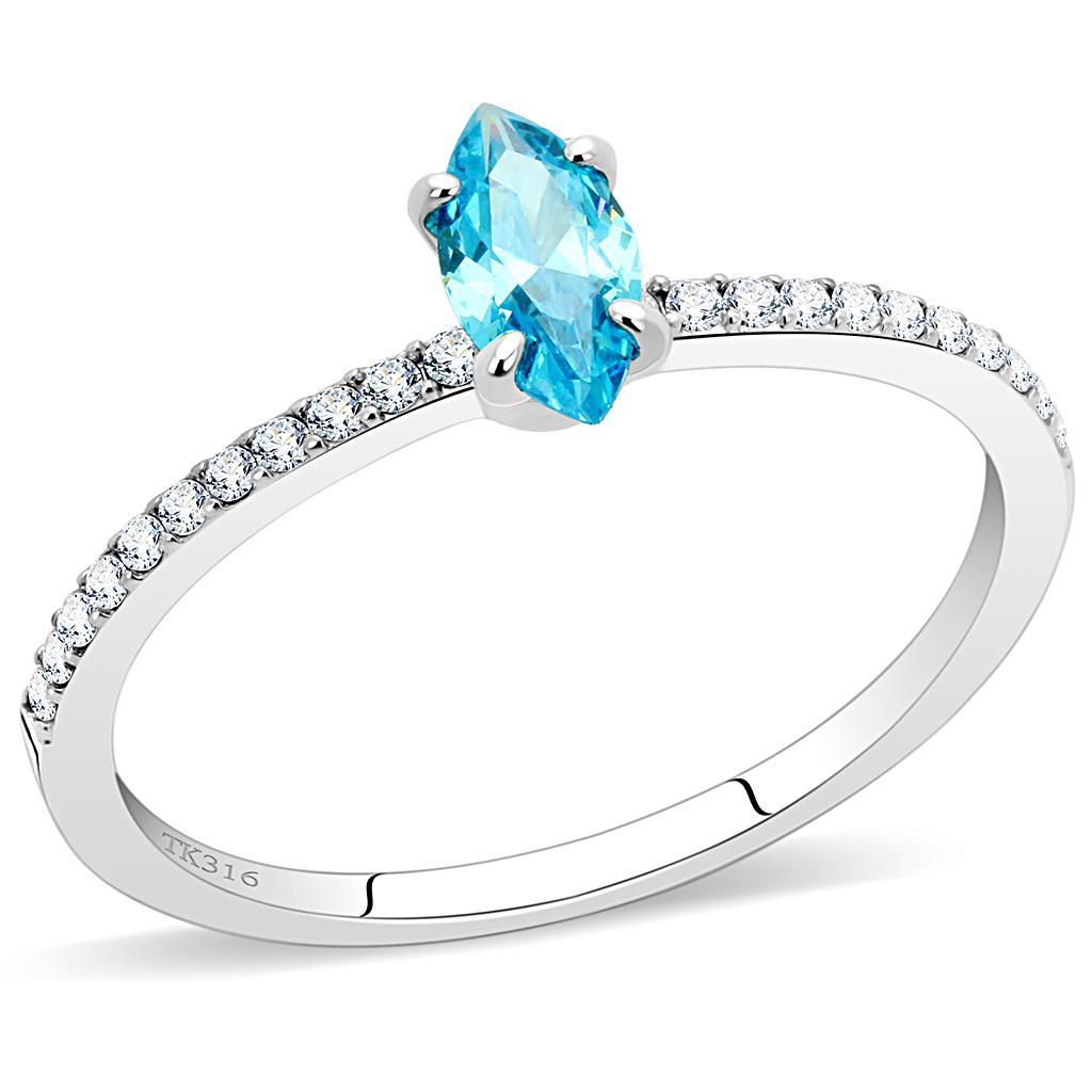 DA034 - High polished (no plating) Stainless Steel Ring with AAA Grade CZ  in Sea Blue LuxuryLifeWay Online Store