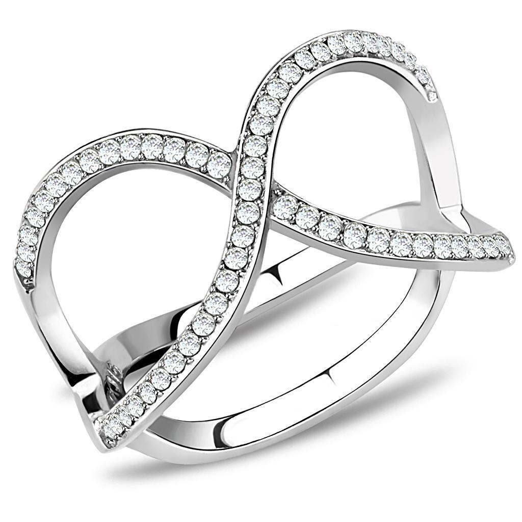 DA058 - High polished (no plating) Stainless Steel Ring with AAA Grade CZ  in Clear LuxuryLifeWay Online Store