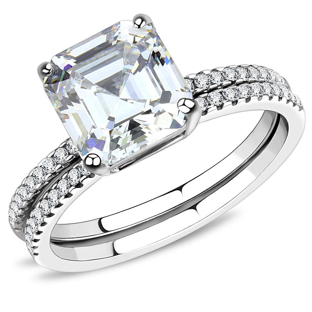 DA065 - High polished (no plating) Stainless Steel Ring with Cubic  in Clear LuxuryLifeWay Online Store
