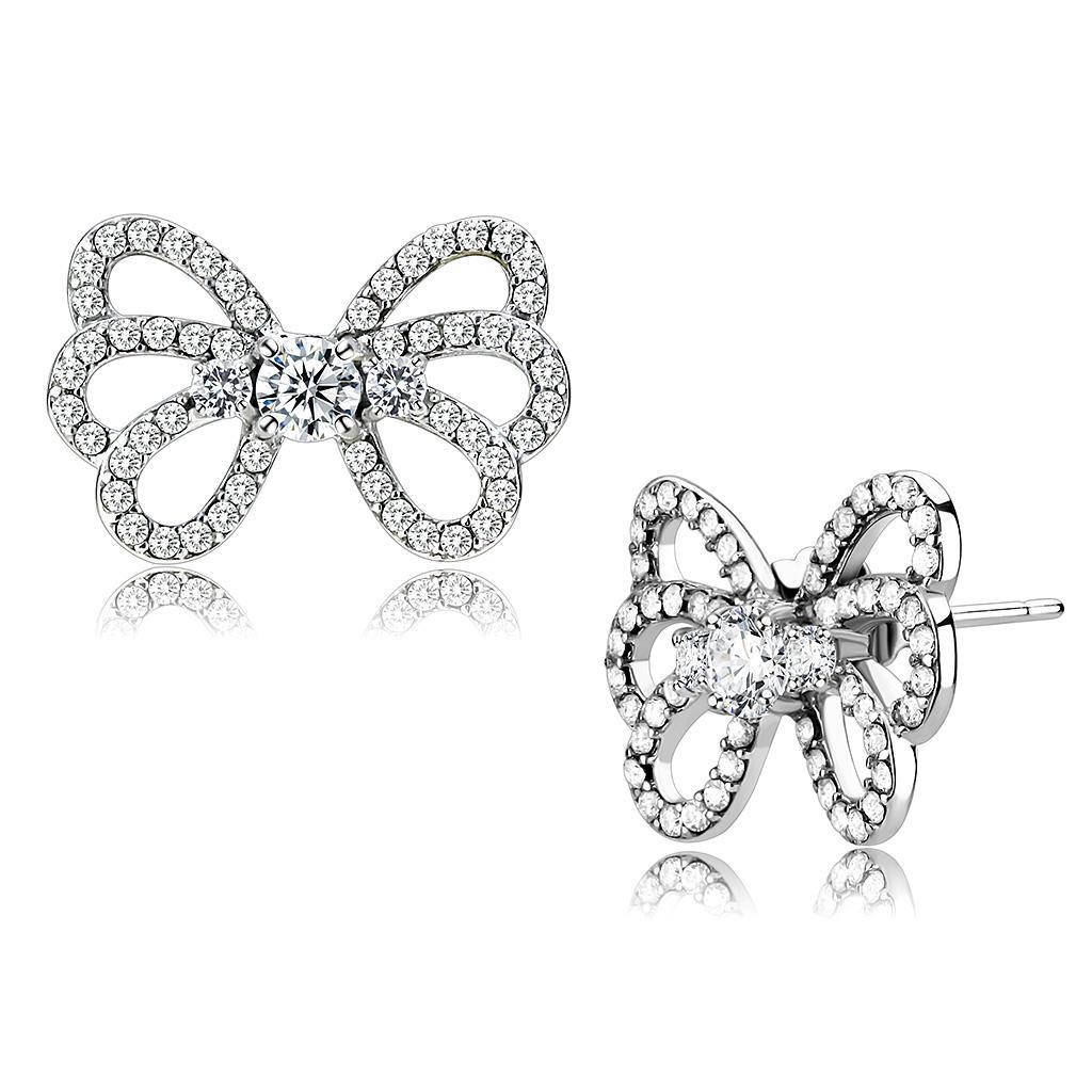 DA067 - High polished (no plating) Stainless Steel Earrings with AAA Grade CZ  in Clear LuxuryLifeWay Online Store