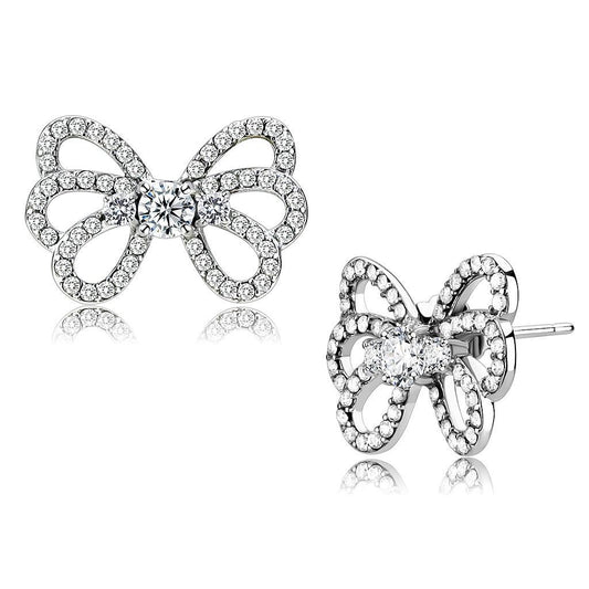DA067 - High polished (no plating) Stainless Steel Earrings with AAA Grade CZ  in Clear LuxuryLifeWay Online Store