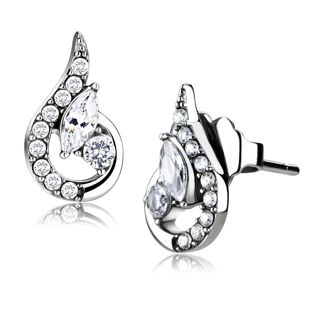 DA074 - High polished (no plating) Stainless Steel Earrings with AAA Grade CZ  in Clear LuxuryLifeWay Online Store