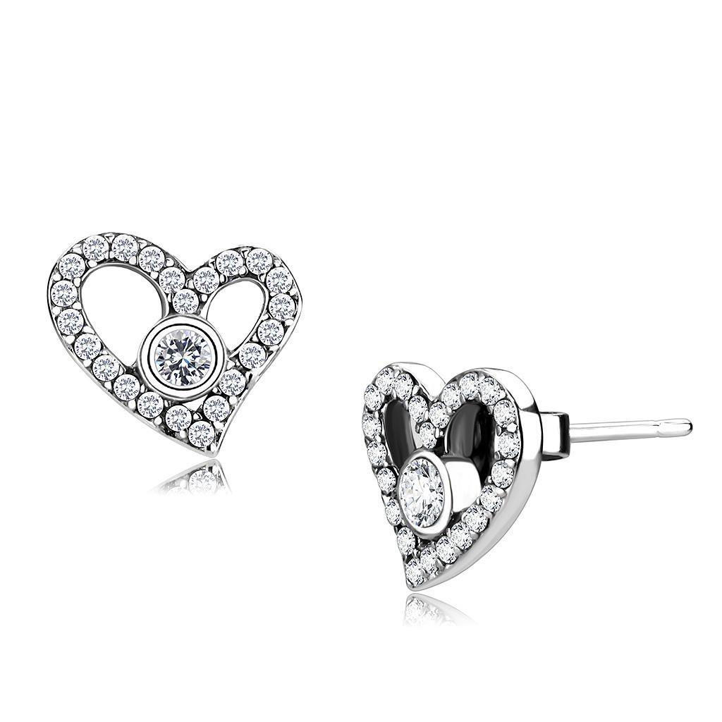 DA075 - High polished (no plating) Stainless Steel Earrings with AAA Grade CZ  in Clear LuxuryLifeWay Online Store