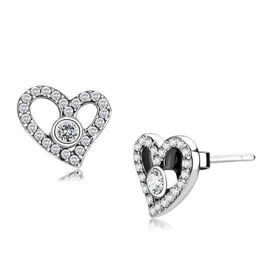 DA075 - High polished (no plating) Stainless Steel Earrings with AAA Grade CZ  in Clear LuxuryLifeWay Online Store
