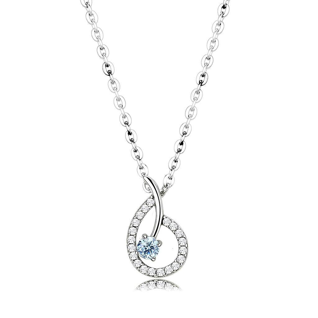 DA090 - High polished (no plating) Stainless Steel Chain Pendant with AAA Grade CZ  in Sea Blue LuxuryLifeWay Online Store