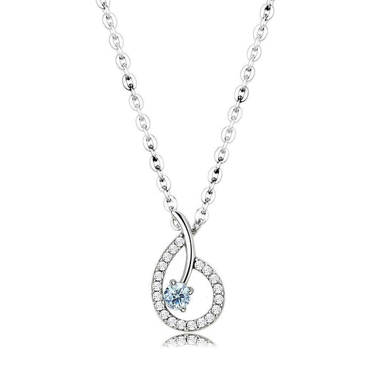 DA090 - High polished (no plating) Stainless Steel Chain Pendant with AAA Grade CZ  in Sea Blue LuxuryLifeWay Online Store