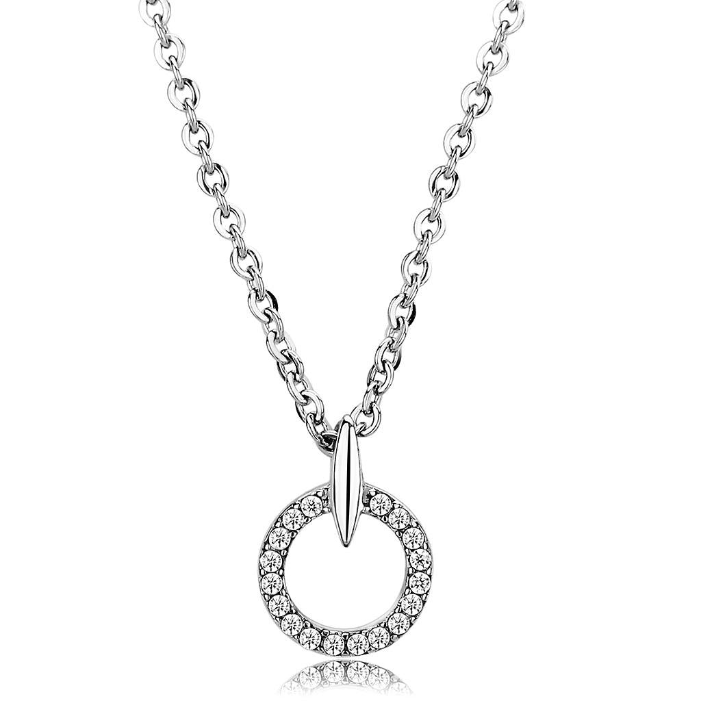 DA091 - High polished (no plating) Stainless Steel Chain Pendant with AAA Grade CZ  in Clear LuxuryLifeWay Online Store