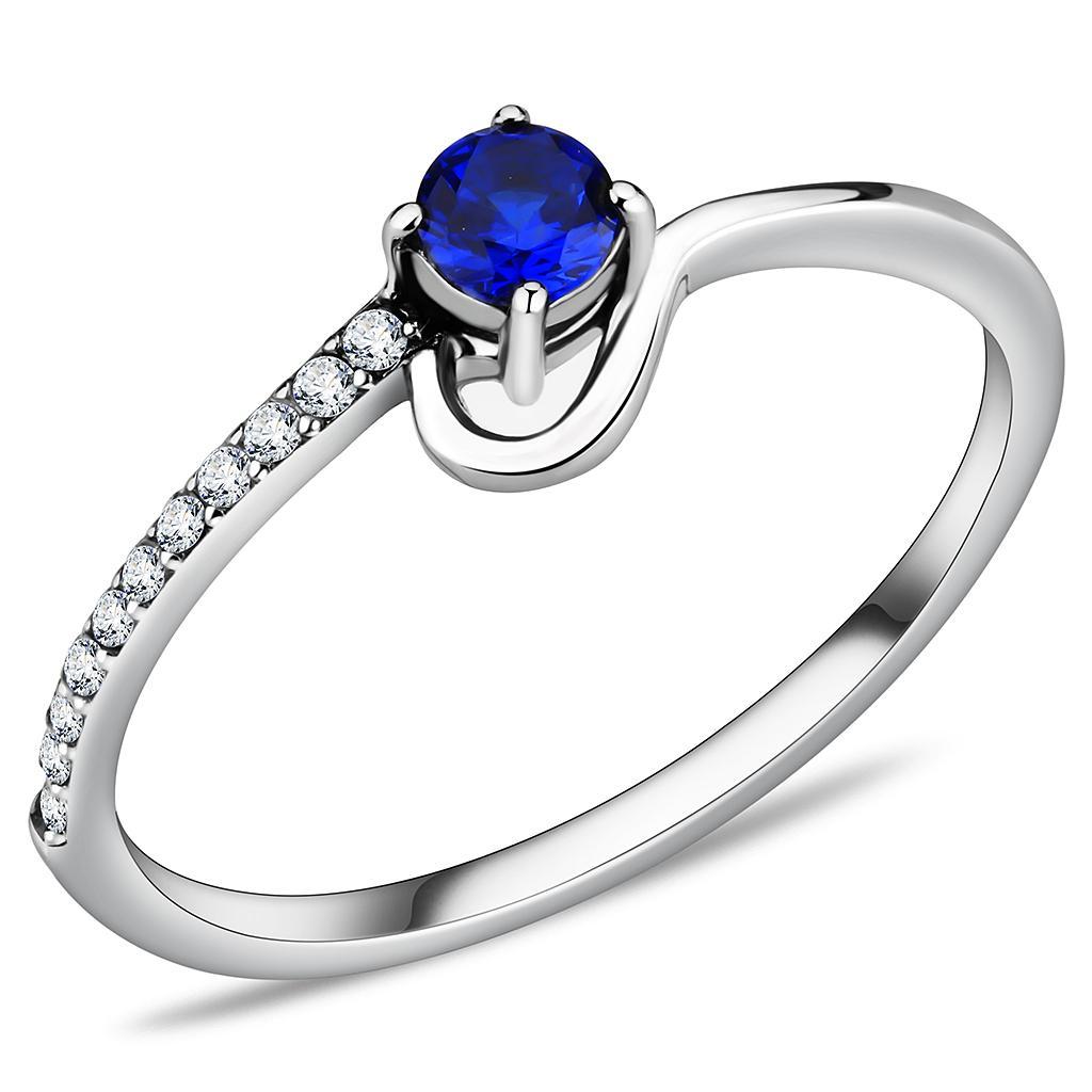DA114 - High polished (no plating) Stainless Steel Ring with AAA Grade CZ  in London Blue LuxuryLifeWay Online Store