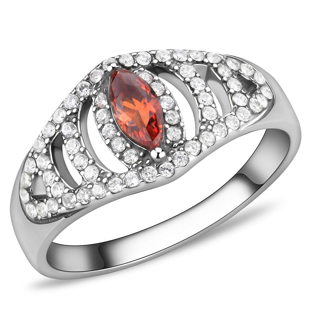 DA123 - High polished (no plating) Stainless Steel Ring with AAA Grade CZ  in Orange LuxuryLifeWay Online Store