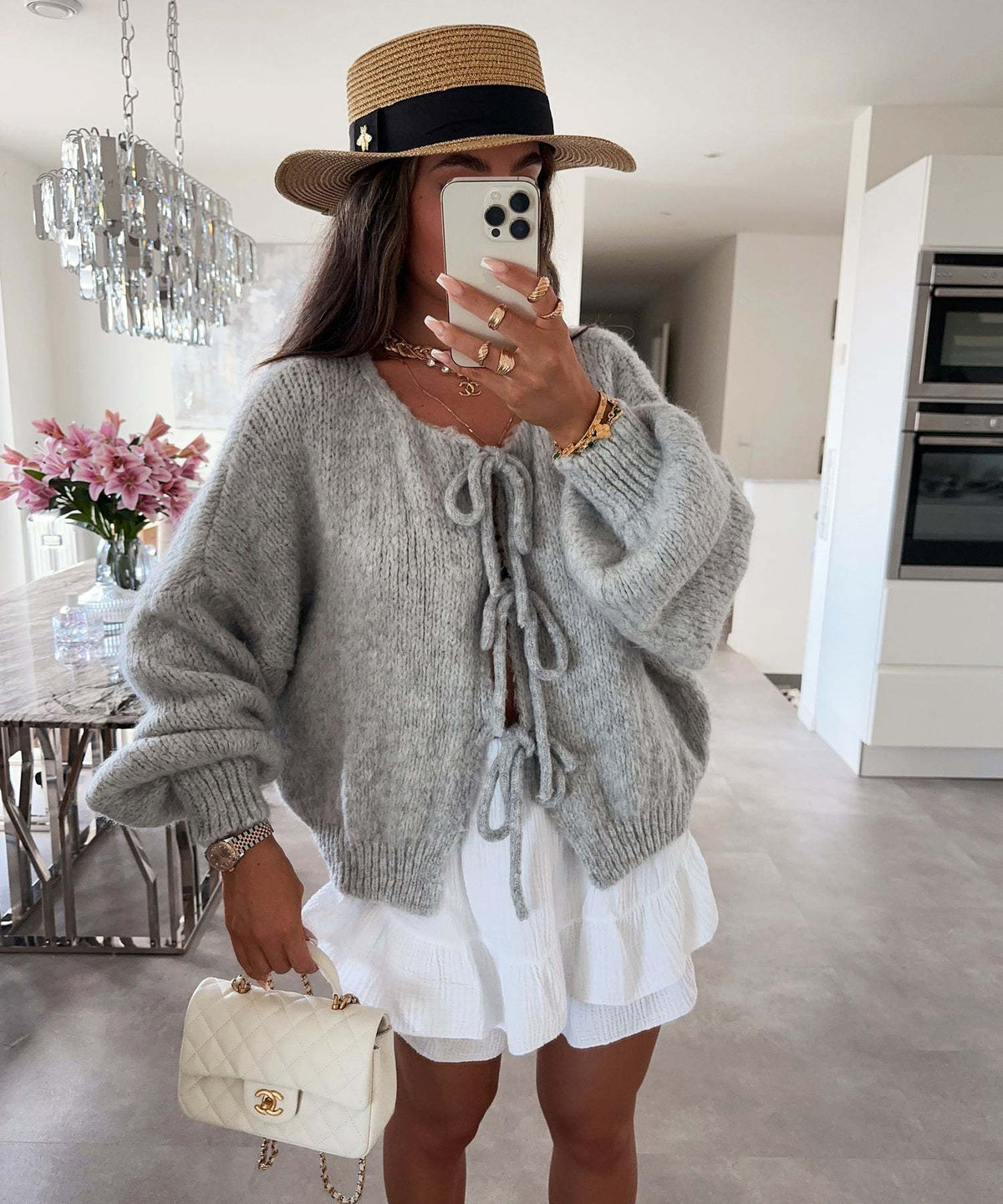 Casual Knitted Bow Lace Up Cardigan Women Solid O-neck Short Sleeve Hollow Out Sweater Female Autumn Lady Solid Streetwear NorixaFashion.com