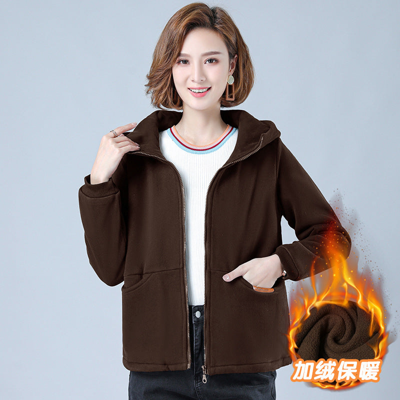 Women's Thick Hooded Sweatshirt, Stylish Short Jacket Pi-Mart