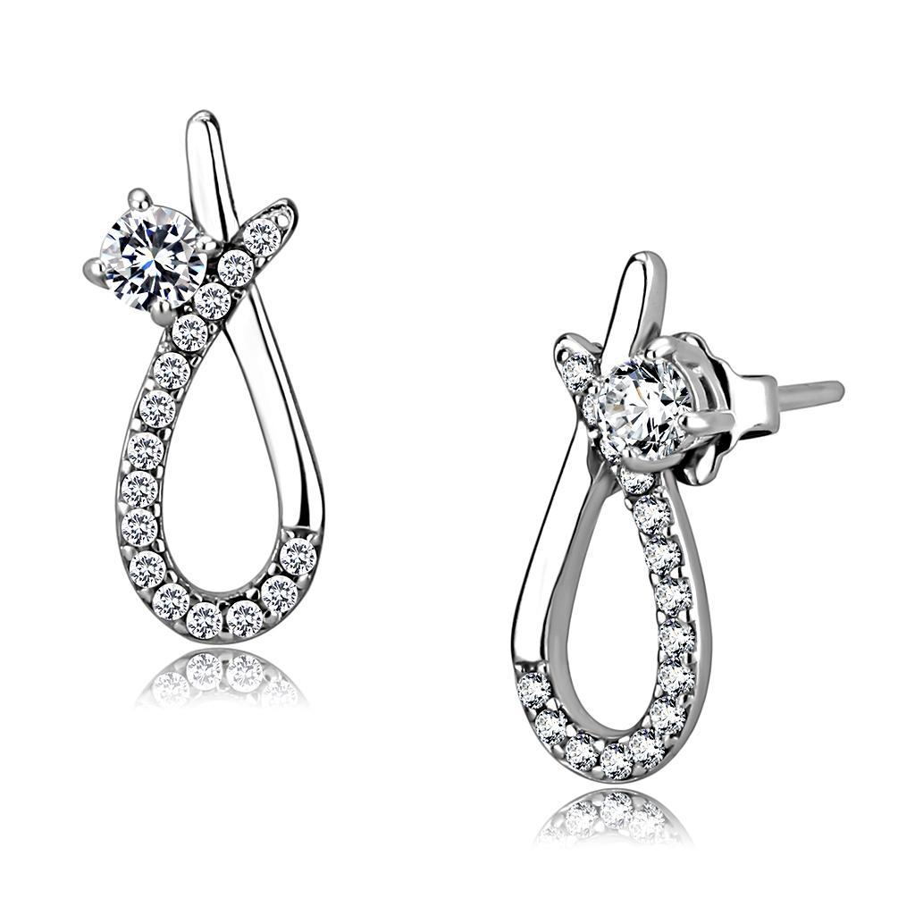 DA196 - High polished (no plating) Stainless Steel Earrings with AAA Grade CZ  in Clear LuxuryLifeWay Online Store