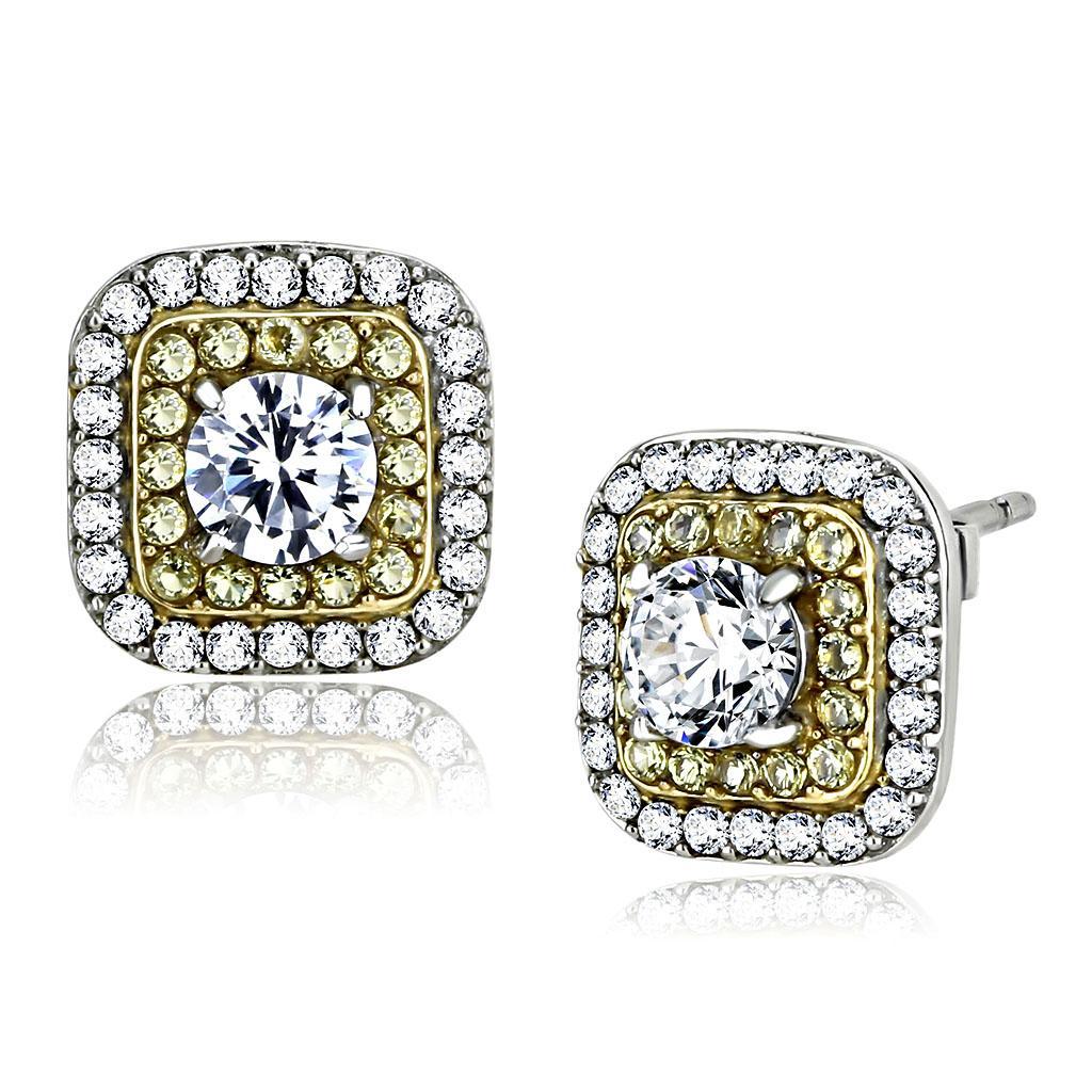 DA220 - Two-Tone IP Gold (Ion Plating) Stainless Steel Earrings with AAA Grade CZ  in Clear LuxuryLifeWay Online Store