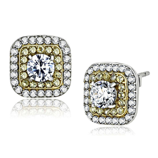 DA220 - Two-Tone IP Gold (Ion Plating) Stainless Steel Earrings with AAA Grade CZ  in Clear LuxuryLifeWay Online Store