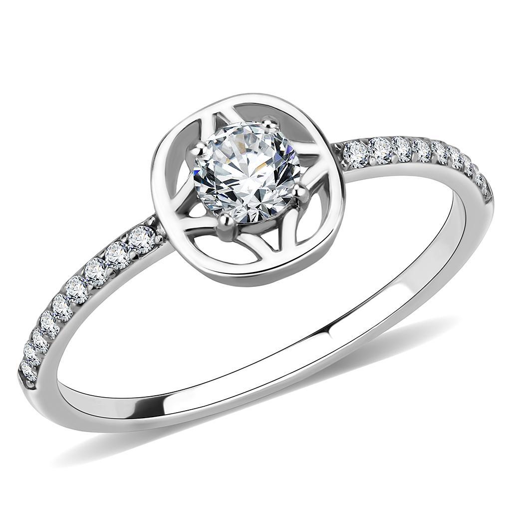 DA238 - High polished (no plating) Stainless Steel Ring with AAA Grade CZ  in Clear LuxuryLifeWay Online Store