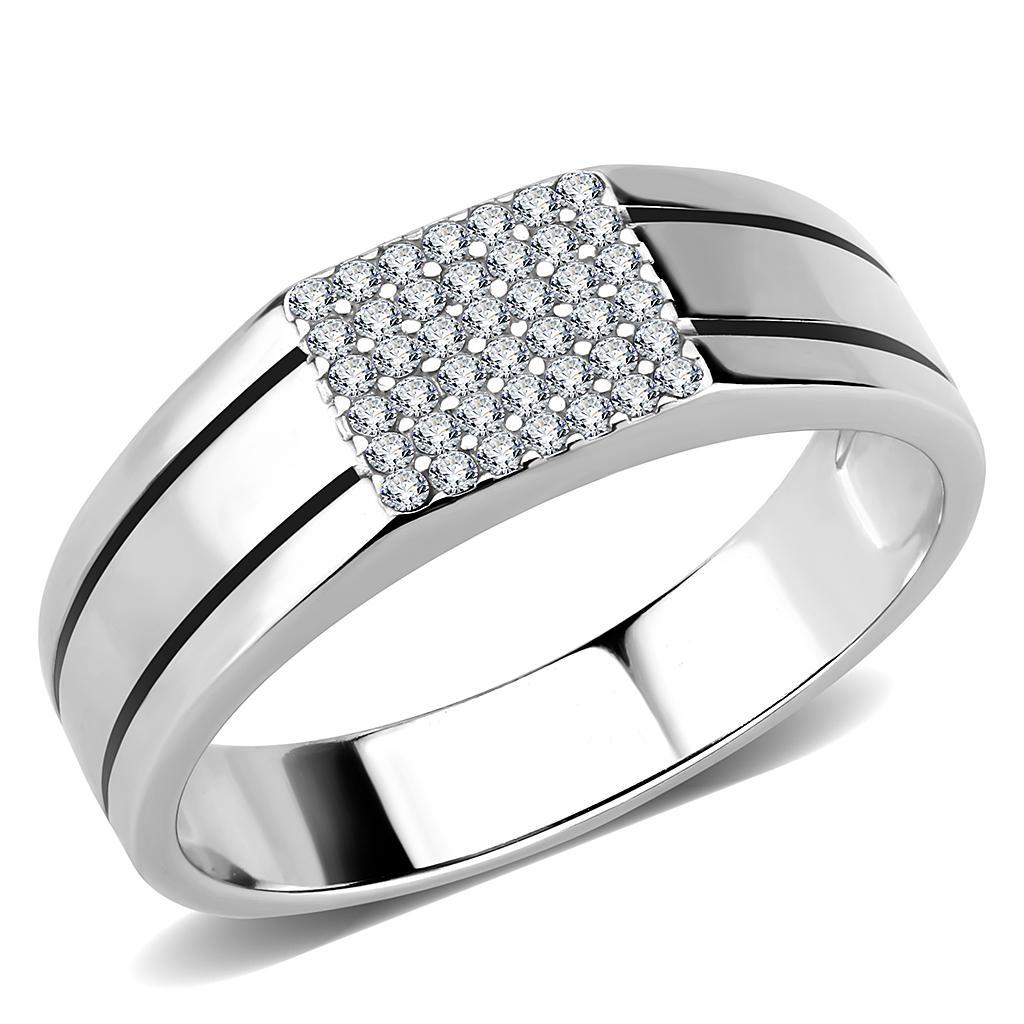 DA253 - High polished (no plating) Stainless Steel Ring with AAA Grade CZ  in Clear LuxuryLifeWay Online Store