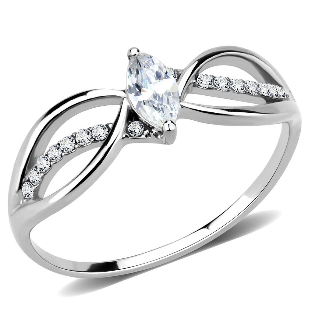 DA262 - High polished (no plating) Stainless Steel Ring with AAA Grade CZ  in Clear LuxuryLifeWay Online Store