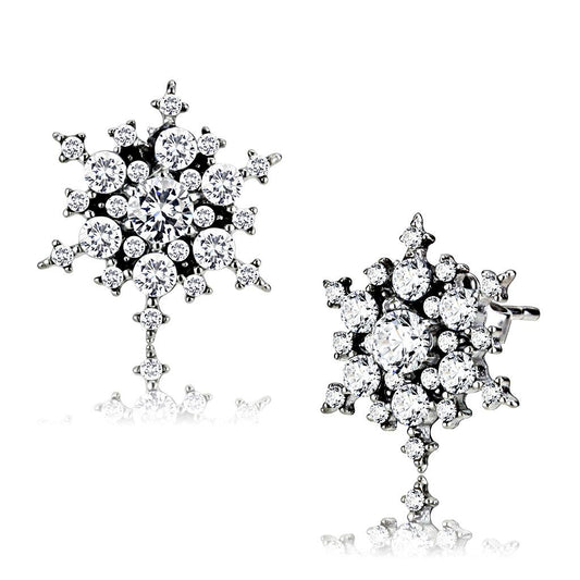 DA294 - High polished (no plating) Stainless Steel Earrings with AAA Grade CZ  in Clear LuxuryLifeWay Online Store