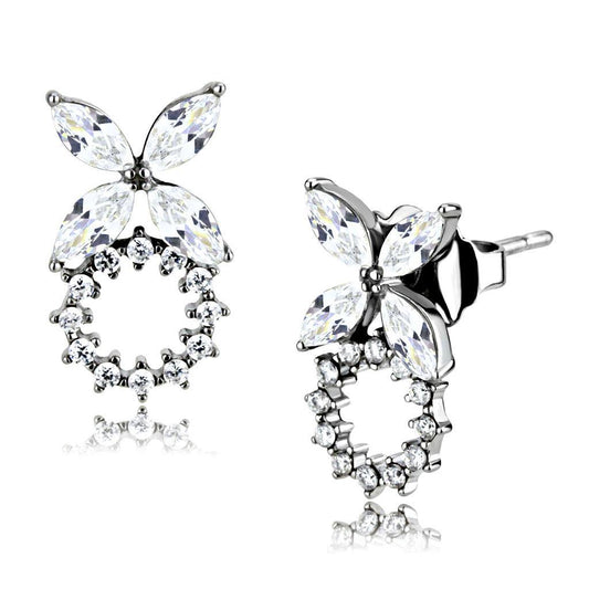 DA296 - High polished (no plating) Stainless Steel Earrings with AAA Grade CZ  in Clear LuxuryLifeWay Online Store