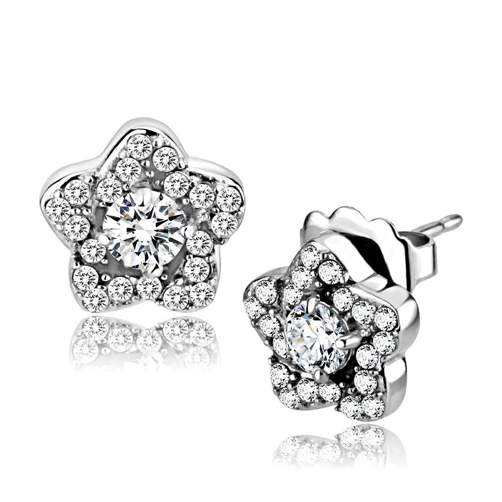 DA297 - High polished (no plating) Stainless Steel Earrings with AAA Grade CZ  in Clear LuxuryLifeWay Online Store
