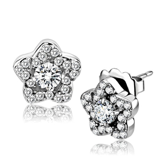 DA297 - High polished (no plating) Stainless Steel Earrings with AAA Grade CZ  in Clear LuxuryLifeWay Online Store