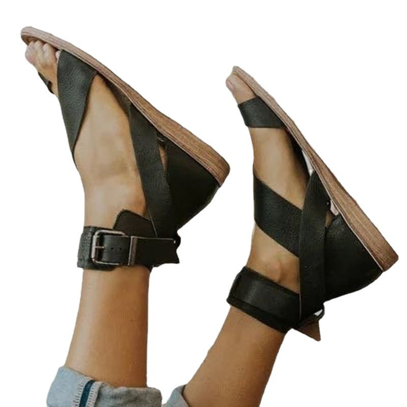 Plus Size Roman Style Women's Buckle Toe Slippers Flat Sandals LadyShow.Store