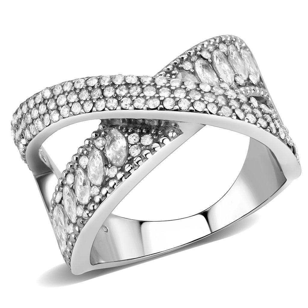 DA361 - High polished (no plating) Stainless Steel Ring with AAA Grade CZ  in Clear LuxuryLifeWay Online Store