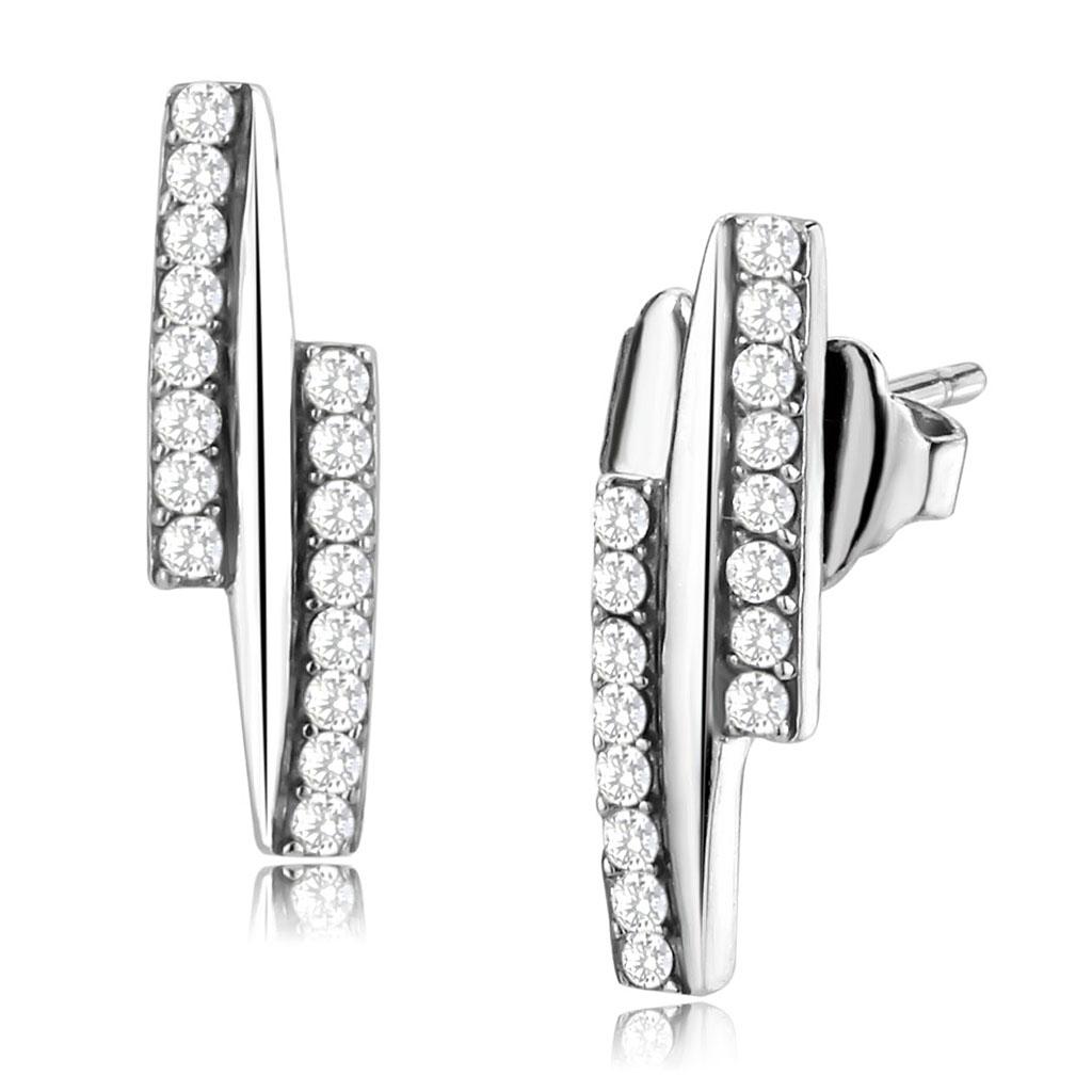 DA369 - High polished (no plating) Stainless Steel Earrings with AAA Grade CZ  in Clear LuxuryLifeWay Online Store
