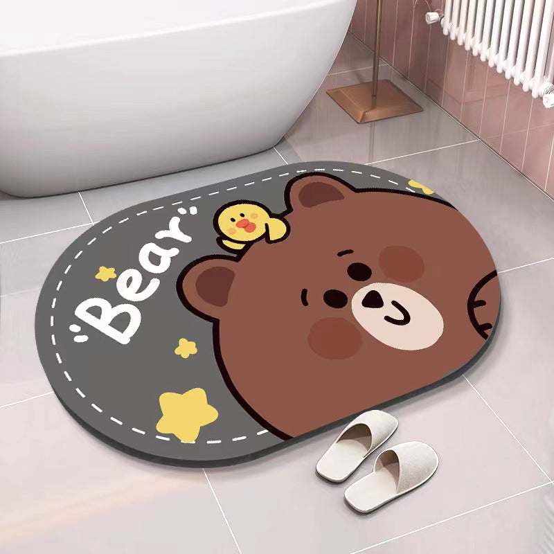 Cartoon Cute Bear Diatom Mud Soft Water Absorbent Floor Mat Anti Slip