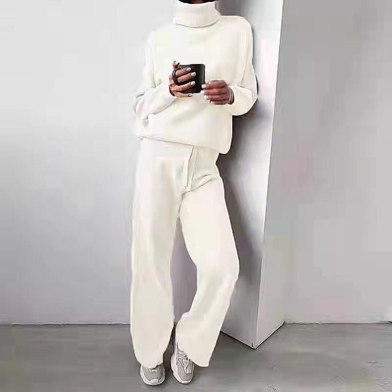 Casual Fashion Suits For Women Turtleneck Sweater And Drawstring Straight Pants LadyShow.Store
