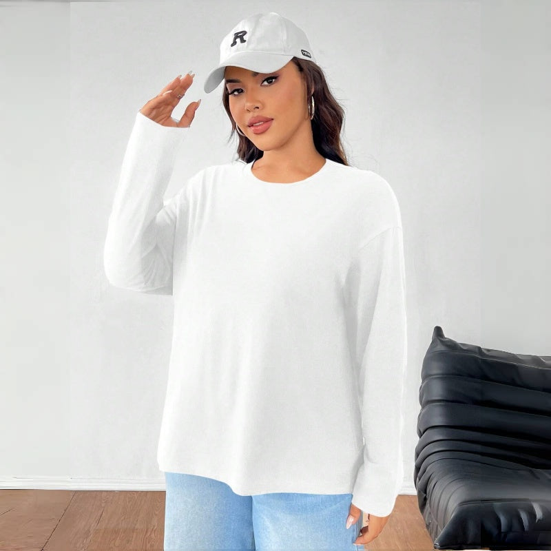Women's Solid Color Loose Round Neck Top NorixaFashion.com